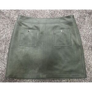 The Loft‎ Size 14 Sage Green Faux Suede Lined 2 Patch Snap Pocket Skirt